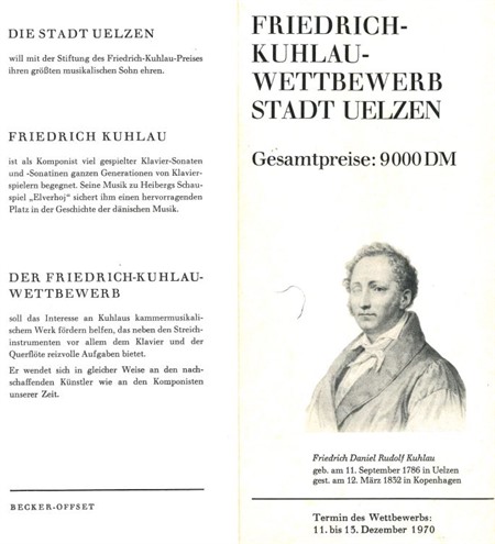 Kuhlau-Wettbewerb 1970 - Informationen über den Wettbewerb mit Bild des Komponisten Kuhlau
