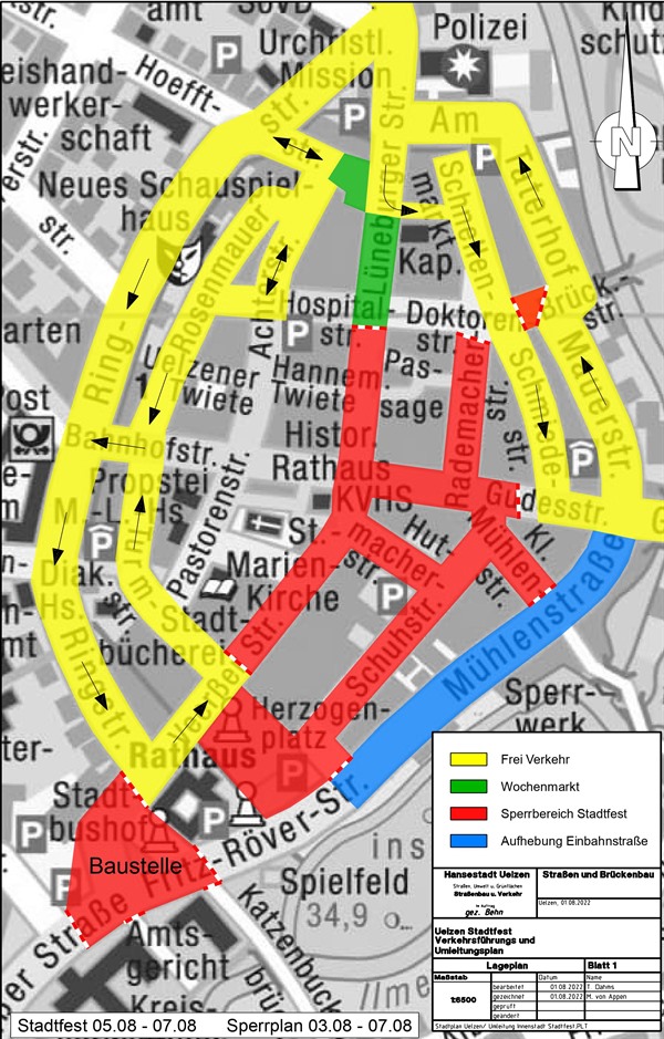 Plan mit Sperrungen und Umleitungen in der Innenstadt für das Stadtfest